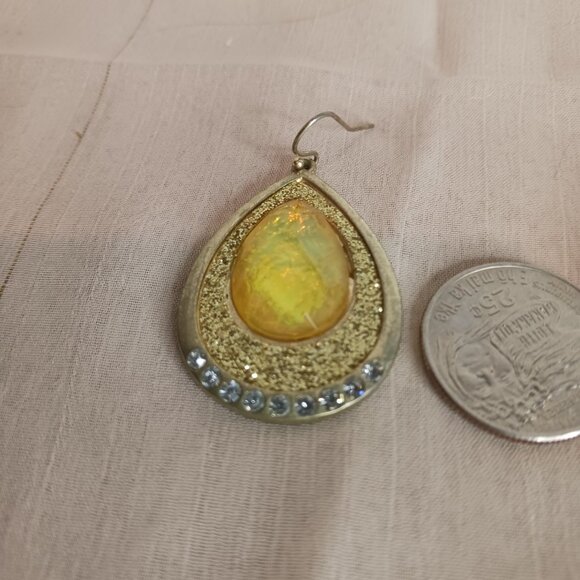 Gold Tone Yellow Stone Earrings - Picture 7 of 7